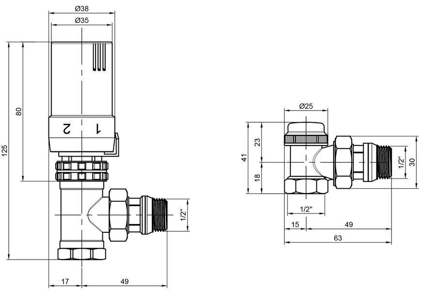 Комплект кранов SD Plus с термоголовкой радиаторный угловой 1/2'' SD352W15 - SD352W15