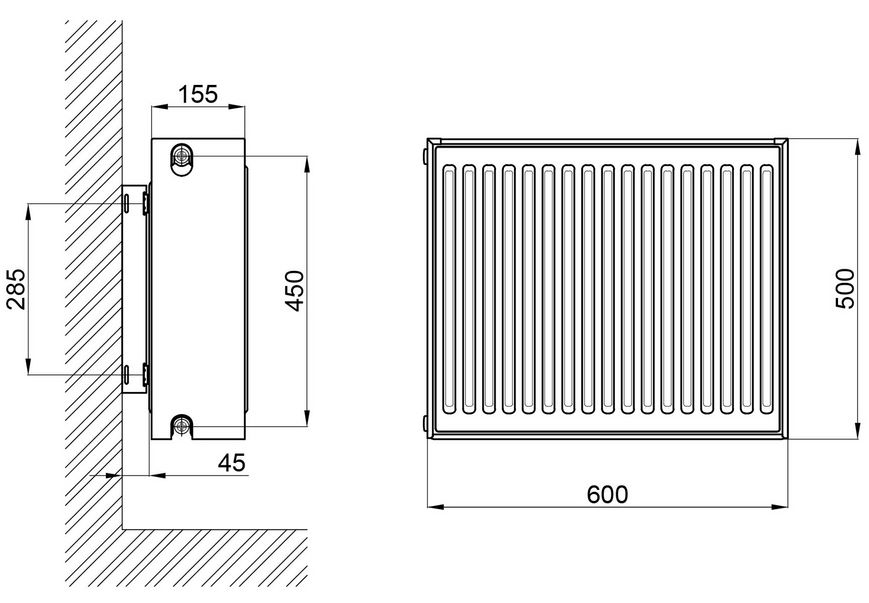 Радиатор стальной AQUATRONIC 33 (500x600) мм боковое подключение A335000600K - A335000600K