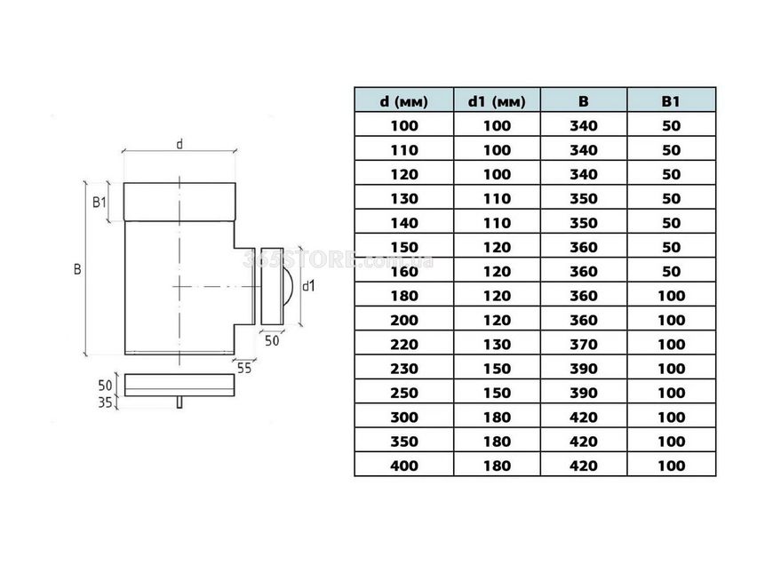 Ревизия дымоходная ВЕНТ УСТРИЙ из нержавеющей стали Ø160, 1,0 мм - VU-R-N-D160-1,0