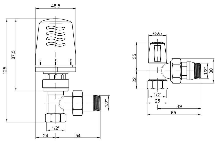 Термокомплект кранів з термоголовкою Icma 1/2" з антипротіканням кутовий №KIT 1100+774-940+805-940 - 82KITGAD061100